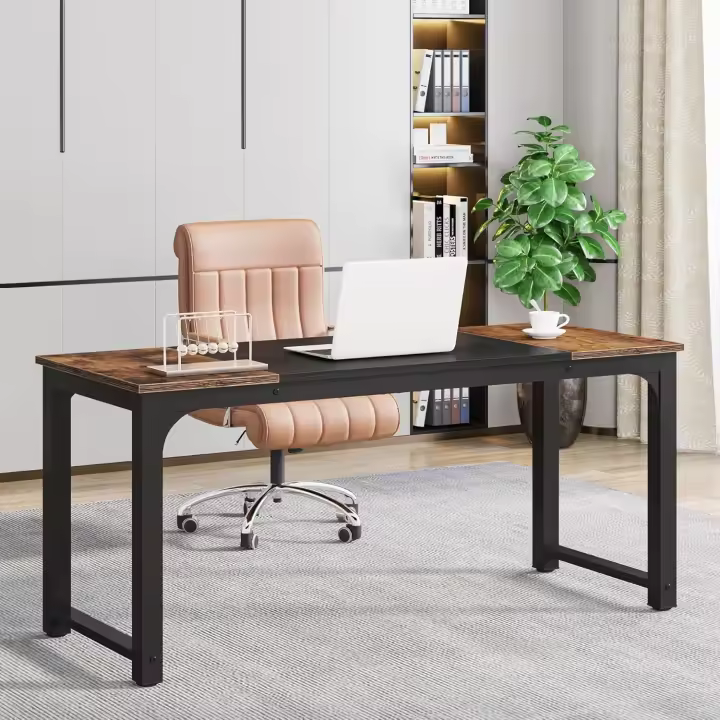 Mesa Escritorio, Escritorio de Estudio para Oficina en casa, Escritorios de Estilo Moderno para Dormitorio, Montaje Sencillo (160 x 60 x75 cm, Marrón Rústico/Negro) - 1