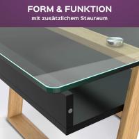 Mesita de Centro Rectangular, de Vidrio y Madera con Bandeja para Revistas, Mesa de Centro Baja para Salón y Oficina - details 38