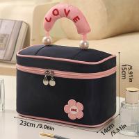 Bolsa de maquillaje de alta belleza para mujer, bolsa de lavado con doble cremallera de gran capacidad, bolsa de cosméticos de mano con perlas a prueba de polvo, bolsa de aseo - details 0