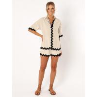 Conjunto de dos piezas de camisa de manga corta con botones y pantalones cortos holgados casuales de moda para mujer, primavera verano. - details 1