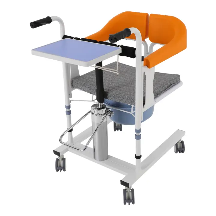 Silla de ruedas hidráulica naranja para elevación de pacientes, silla de transferencia para elevación de pacientes, silla de enfermería de transferencia con reposapiés cómodo, cubo de ABS, asas antideslizantes - 1