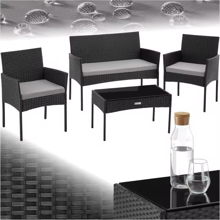 Conjunto de Jardín Exterior de Ratán Muebles para 4 Personas Terraza con Mesa de Vidrio - 1