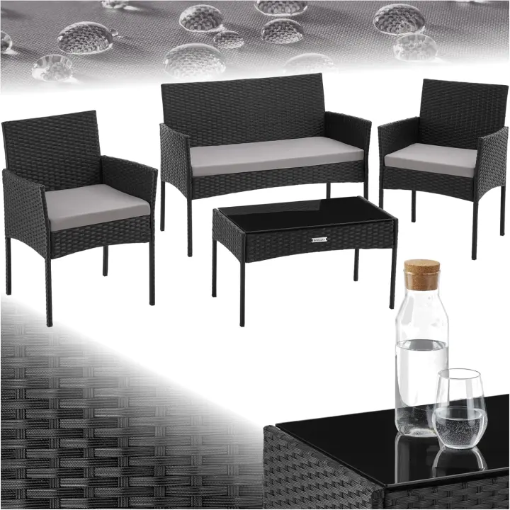 Conjunto de Jardín Exterior de Ratán Muebles para 4 Personas Terraza con Mesa de Vidrio - 1