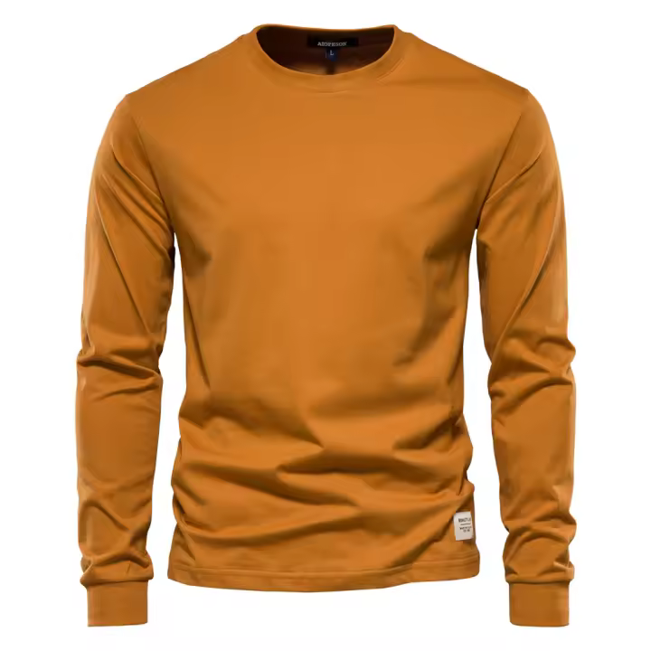 Moda Otoño para Hombres Camisetas de Manga Larga Color Suave Talla Europea Ropa Interior de Algodón - 1