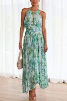 Vestido Largo Estampado Verde para Mujer Elegante sin Mangas con Cuello Halter para Fiesta Nocturna y Club Nocturno - details 1
