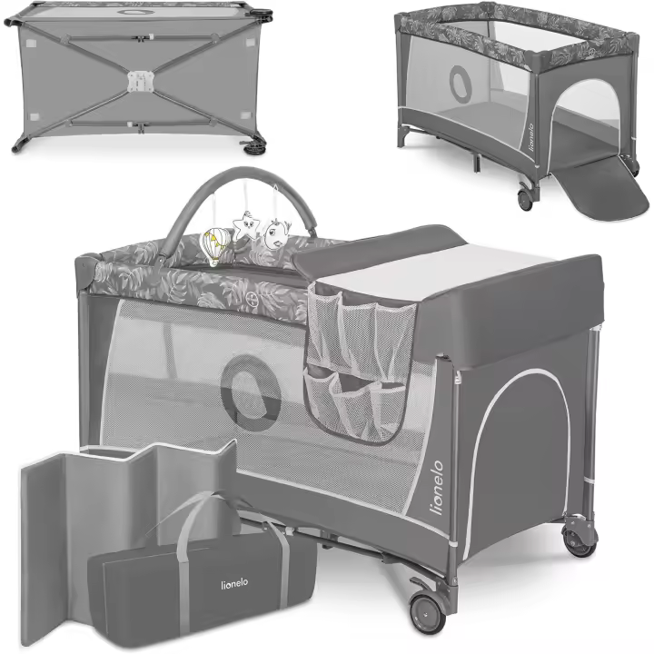 Bolsa de Viaje 4 en 1 Camita Flor 65x125x76cm Para Niños hasta 15kg Almohada de Descanso Interactiva de 2 Tiras Gris Scandi - 1