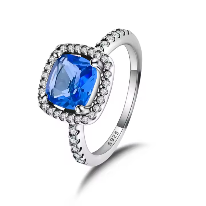 Anillo de Plata de Ley 925, anillo de circón azul con elemento oceánico para mujer, circonita cúbica CZ, estrella, Luna, flor, joyería de boda, anillos, regalos - 1