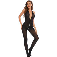 Mono de malla transparente con cuello en V para mujer, lencería Sexy con cremallera, medias, ropa interior, monos de actuación para club nocturno - details 5
