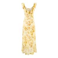 Vestido largo de gasa con volantes, cordón y estampado francés estilo retro de verano, entallado, ideal para vacaciones. - details 2