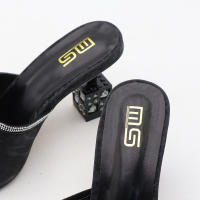 Pantuflas exteriores con diamantes de imitación, puntera cuadrada sencilla para mujer, sexys y versátiles. - details 5