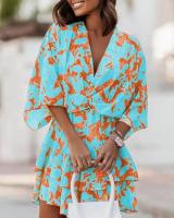 BUNO-Vestido holgado con cuello en V y manga murciélago para mujer, minivestido informal con volantes y corte en A, ropa de playa para vacaciones 2024 - details 20