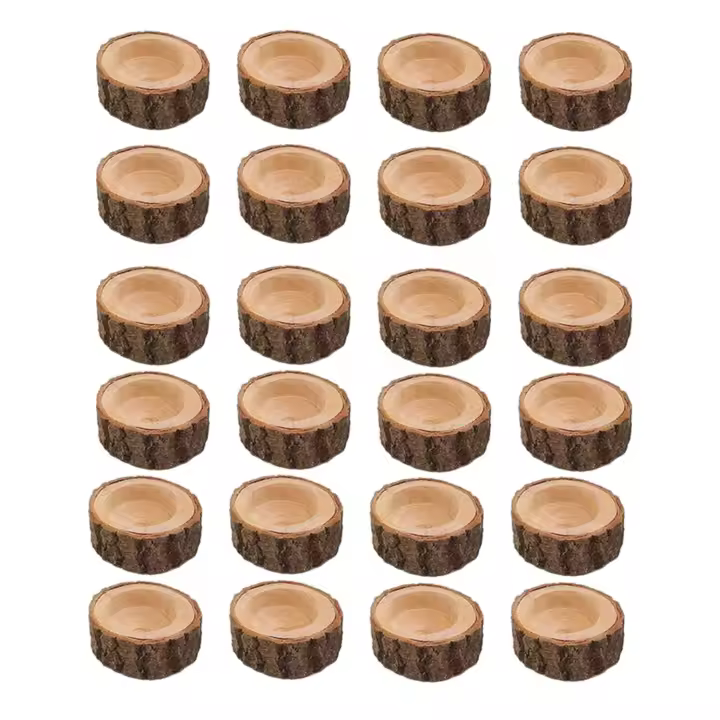 Portavelas de madera de 24 piezas, soporte votivo para mesa de fiesta de boda, cumpleaños, Navidad, decoración del hogar - 1