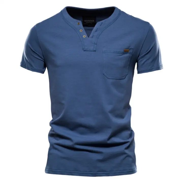 Camiseta informal de verano para hombre, camiseta deportiva de moda con bolsillo de algodón. - 1