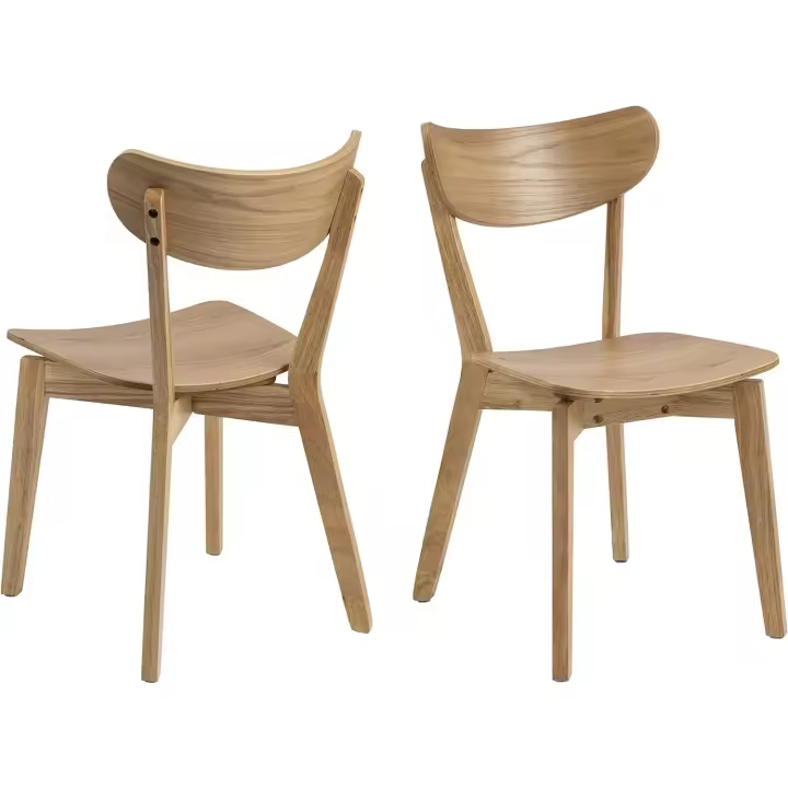 Muebles Roxanne Juego de 2 Sillas de Comedor, Natural, Chapado de Roble y Madera de Caucho, Al: 79,5 x An: 45 x P: 55 cm - 1