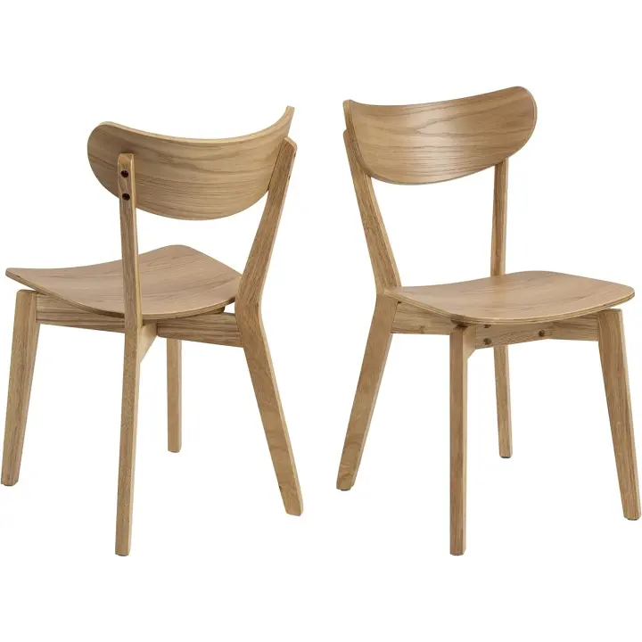 Muebles Roxanne Juego de 2 Sillas de Comedor, Natural, Chapado de Roble y Madera de Caucho, Al: 79,5 x An: 45 x P: 55 cm - 1