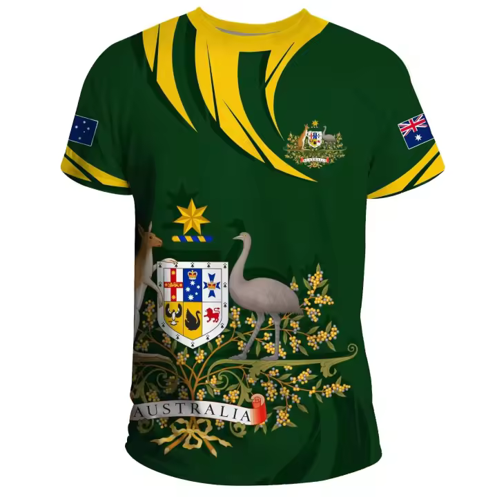 Impresión bajo demanda, diseño australiano, ropa de calle para hombres, rugby, estampado de canguro, manga corta, precio de camiseta superior de moda - 1