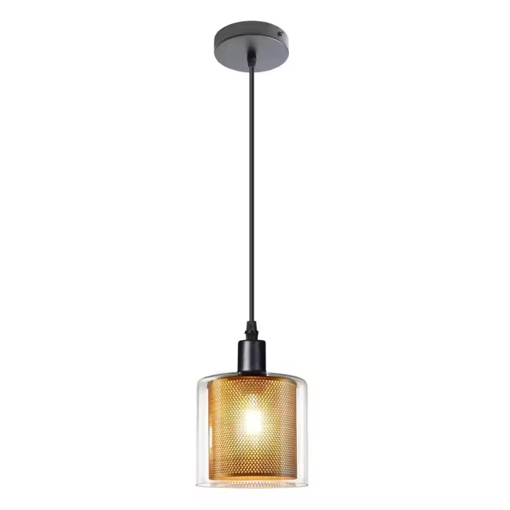 CBJKTX Lámpara colgante vintage para mesa de comedor, 1 bombilla E14 Max 40 W, vidrio retro, metal, negro, dorado, industrial - 1