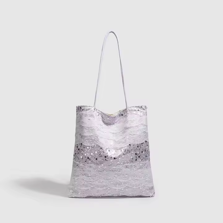 Bolso de lentejuelas de terciopelo morado, bolso de lona con encaje, nuevo bolso de mano de alta gama para viajeros, bolso de hombro de gran capacidad. - 1