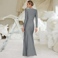 Vestido Formal Ocn para mujer, elegante vestido gris con cuello redondo y manga larga con pliegues y cintura alta, vestido de fiesta de noche - details 2