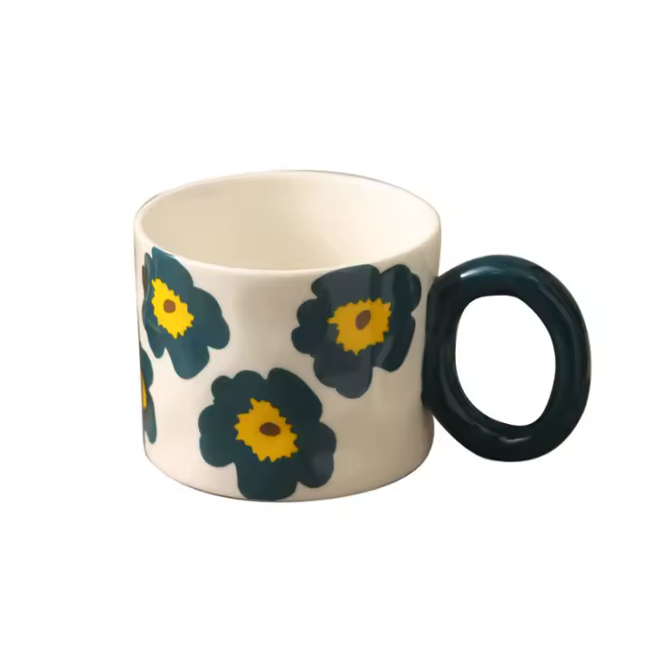 Taza de cerámica de flores de gran capacidad de 420 ml, taza de avena de leche de desayuno coreano, taza de café para el hogar - 1