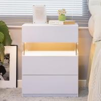 Mesa de noche LED cómoda 3 cajones Diseño rectangular Madera Para dormitorio y sala de estar - details 0