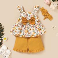 Conjunto de tesoro femenino, nuevo top estampado sin mangas para niños de verano + conjunto de diadema con pantalón corto de encaje de color sólido - details 2