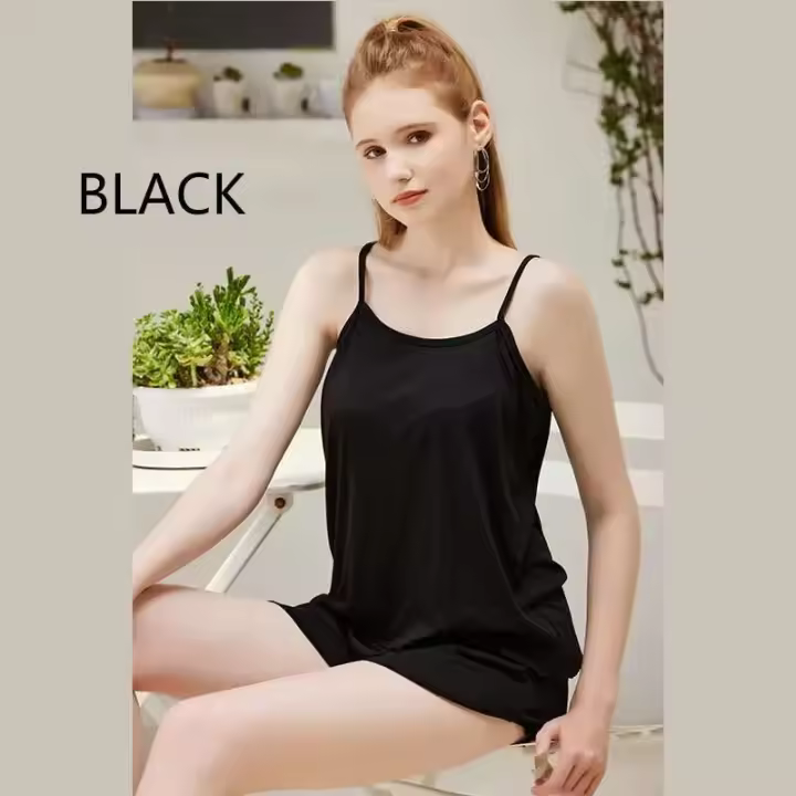 Conjunto informal de mujer, ropa de dormir, pantalón corto, ropa de dormir con tirantes finos, negro L XL XXL, suave y flexible - 1
