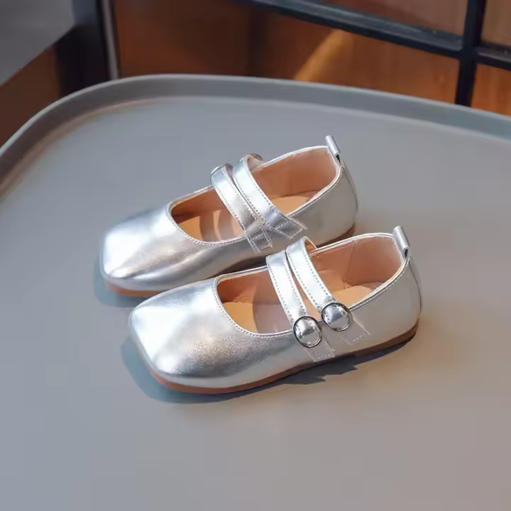 Zapatos de cuero para niños, calzado informal de Color sólido dorado y plateado, a la moda, para primavera y otoño - 1