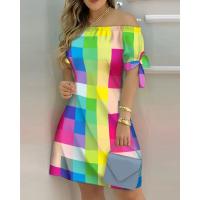 Vestido Estampado Sexy A La Moda Para Mujer, Vestido Acampanado De Manga Corta Con Hombros Descubiertos, Minivestidos Con Hombros Descubiertos Para Mujer - details 35