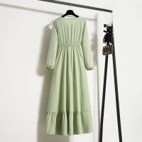 Vestido largo ajustado a la cintura con jersey de manga larga de color liso para mujer - details 8