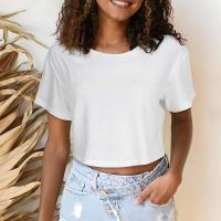 Camiseta divertida Y2K informal para mujer, Tops cortos rosas, camiseta holgada corta con cuello redondo, ropa de calle de verano - details 6