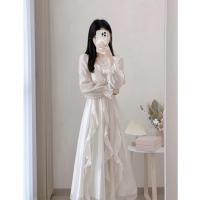 Elegante Vestido Blanco Francés para Mujer Manga Corta, Estilo de Princesa de Hada, Cintura Alta, Moda de Verano - details 3