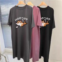 Vestido tipo jersey de manga corta para mujer, holgado, de gran tamaño, con estampado de gato de dibujos animados retro americano - details 2