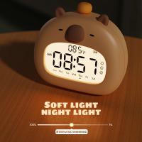 Reloj LED junto a la cama, despertador para niños, entrenador de sueño para niños, pantalla de temperatura con Control recargable, capibara Digital bonito - details 11