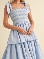 Nueva moda para mujer, vestido con hombros descubiertos, vestido de verano sin mangas con busto ahumado, vestido con volantes escalonados, vestido largo y fluido S M L - details 0