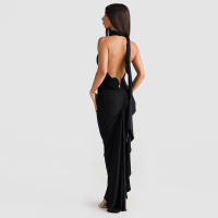 BUNO-vestido largo con cuello en V para mujer, prenda elegante con espalda descubierta, cintas, bodycons, fiesta de noche - details 17