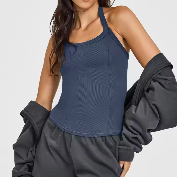 Top de yoga con cuello halter y almohadillas incorporadas para el pecho, sin mangas2025Top de fitness de verano, ropa interior para mujeres - 1