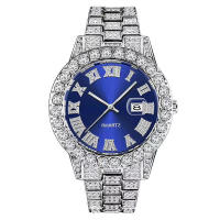 Reloj de hombre estilo hip-hop con esfera grande, calendario y diamantes. - details 2