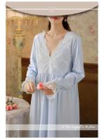 Camisones Vintage de algodón con volantes y encaje con cuello en V para mujer, camisón de manga larga, vestido de noche victoriano romántico de princesa, ropa de dormir - details 11