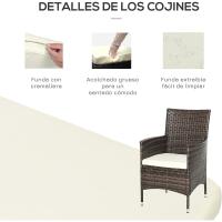Conjunto de Muebles Ratán para Jardín Formado por 1 Mesa y 2 Sillones con Cojines Estructura de Metal y Ratán Marrón - details 6