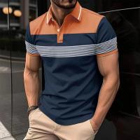 Nueva camisa POLO informal para hombre, botón con cuello en V, camiseta versátil a rayas de negocios, top - details 7