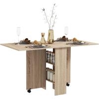 Mesa Plegable de Comedor Mesa de Cocina Plegable con Ruedas Alas Abatibles y Estantes para 4-6 Personas 75x140x74 cm Cemento Gris - details 18