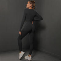 Conjuntos de gimnasio para mujeres 2 piezas manga larga ropa de yoga top cropped costilla alta leggings sin costuras material elástico para primavera/verano - details 2