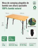Mesa de Camping Plegable de bambú de 100 x 72 cm para 4 a 6 Personas, Marco Estable de Aluminio, 3 Alturas Ajustables con Bolsa de Transporte para jardín, Picnic, Camping - details 44
