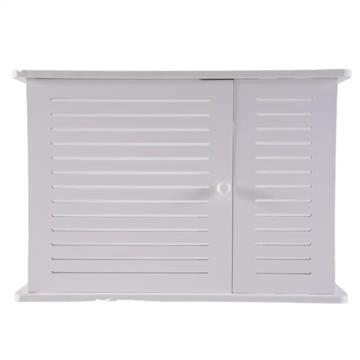 Cajas de almacenamiento de enrutador Wifi inalámbrico, caja de madera, soporte de Cable Plus, estante de tablero de enchufe colgante de pared, puerta única - 1