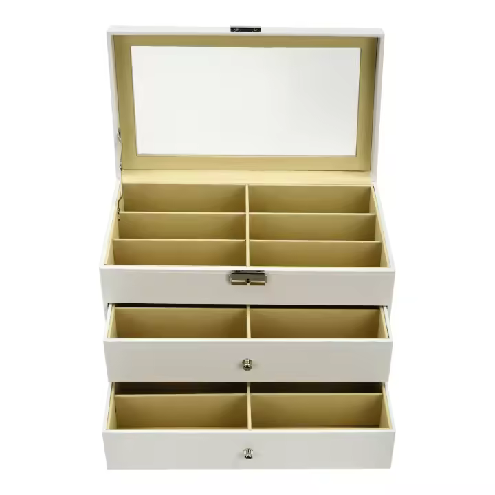 Caja de almacenamiento de gafas de sol, organizador de 3 capas, 18 ranuras, accesorios de exhibición, blanco - 1