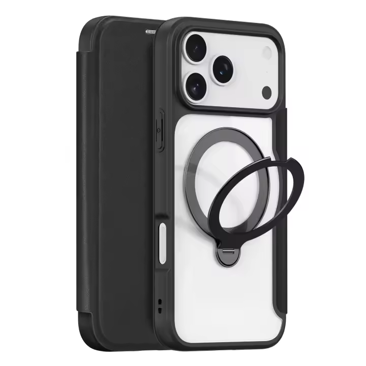 Funda para iPhone 17 Air Pro Max con Carga Inalámbrica Magsafe, Soporte Magnético Giratorio de Metal y Cubierta de Cuero - 1