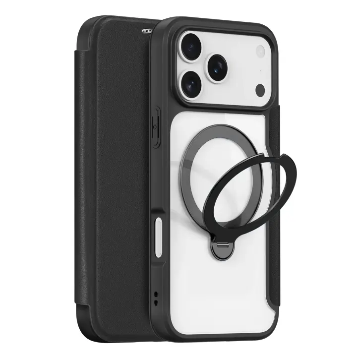 Funda para iPhone 17 Air Pro Max con Carga Inalámbrica Magsafe, Soporte Magnético Giratorio de Metal y Cubierta de Cuero - 1