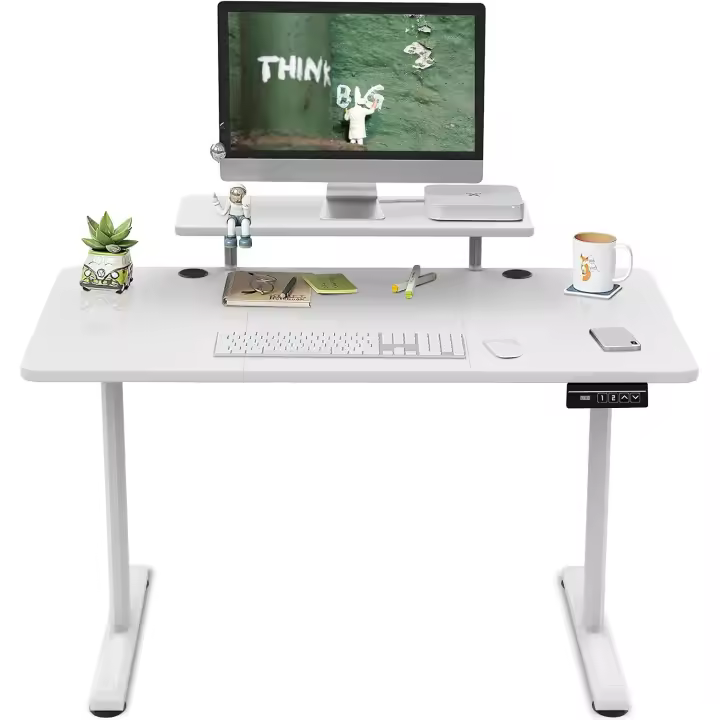 Ajustable en altura con estantes para monitor, escritorio de pie eléctrico ajustable en altura, estante. - 1