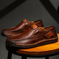 Zapatos De Cuero Hechos a Mano Para Hombre Mocasines Casuales Cómodos Zapatos Planos Para Exterior Caminar Talla Verdadera Para Adultos - details 1